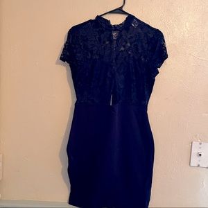 Windsor large blue midi dress with mesh top